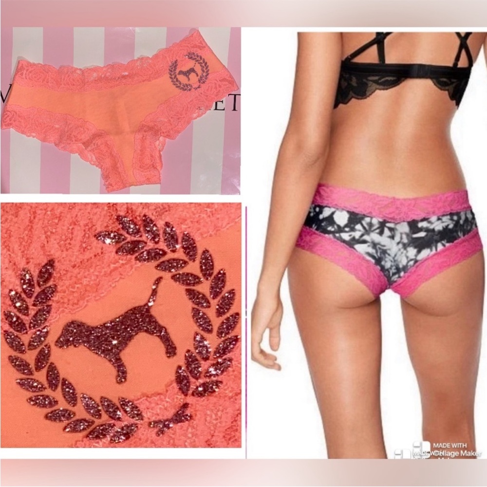 PINK Victoria’s Secret Cotton lace Cheekster PINK bling pink panties PINK dog
